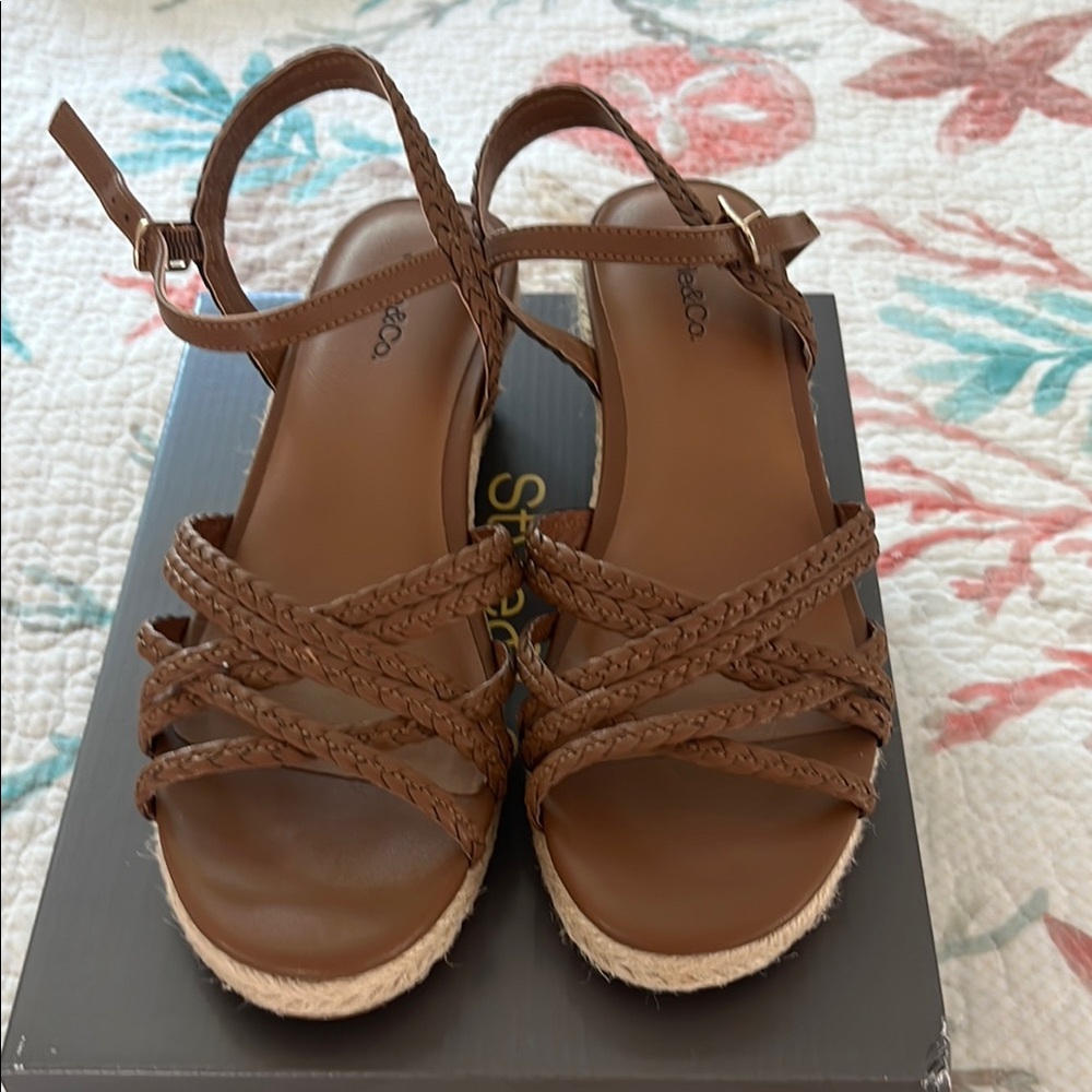 Style & Co Brown Woven Sandals with Ankle Strap